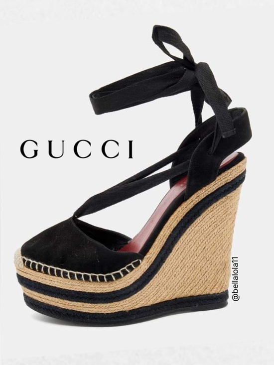 Gucci Shoes - AUTHENTIC GUCCI BLACK SUEDE WEDGES